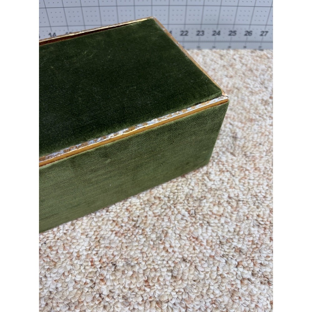Vintage 60's Fabergé Avocado green gold Faberge Egg Velvet Box Storage 11" x 6" - Picture 5 of 9